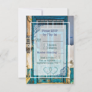 Blaue antike Tür Hochzeit RSVP Karte