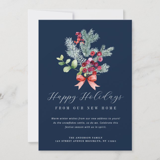 Blaue Anzeigenkarte für die Winternadel Feiertagskarte (Vorderseite)