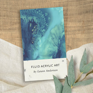 BLAUE AQUA BLAUGRÜNE FLÜSSIGE ACRYLHARZKUNST KÜNST VISITENKARTE