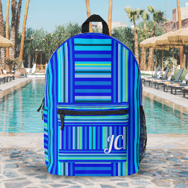 Blaue Aqua-Meer-Streifen abstraktes Muster Monogra Bedruckter Rucksack