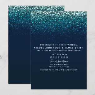 Blaue Aqua-Navy-Glitter-Funken Moderne Glamour-Hoc Einladung