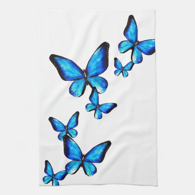 Blaue Aqua-Schmetterling Aquarell Küchentücher (Vertikal)