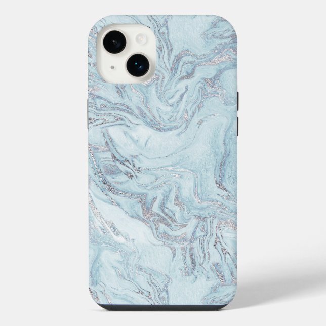 Blaue Aqua-Silbermarmor iPhone Hülle (Rückseite)