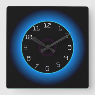 Blaue/Aqua-Tischuhr mit Hintergrundbeleuchtung auf Quadratische Wanduhr