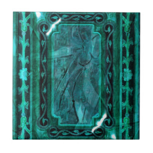 Blaue aqua-vintage-victorian-elegante fliese