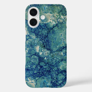Blaue Aquamarin grüne Marmorstruktur iPhone 16 Hülle