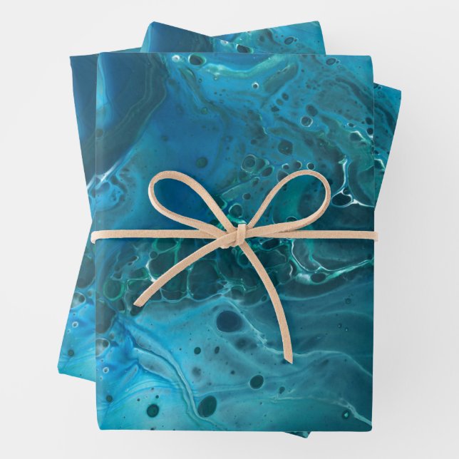 Blaue Aquamarine Aquamarine Marmor Akrylabstraktio Geschenkpapier Set (Beispiel)
