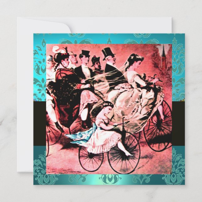 BLAUE AQUAMARINE DAMASK BEACH WEDING MONOGRAM EINLADUNG (Vorderseite)