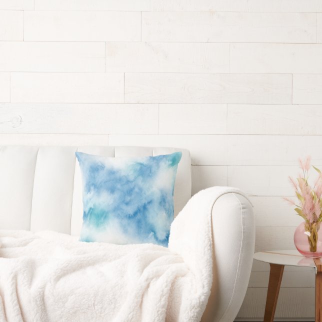 Blaue aquamarine Farbe Abstrakt Kissen (Liege)