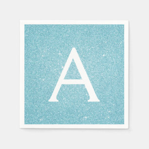 Blaue Aquamarine Glitzer und Sparkle Monogram zum  Serviette
