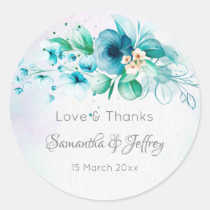 Blaue aquamarine grüne Blume Blumengeschenke für H Runder Aufkleber