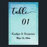 Blaue/Aquamarine Mandala Watercolor Hochzeitsstimm Tischnummer<br><div class="desc">Führe deine Hochzeitsgäste mit diesen subtilen Tischnummern zum richtigen Tisch. Die Vorlage wurde aktualisiert, sodass Sie leicht das Datum mit den Namen der Braut & Bräutigam hinzufügen können. Ändern Sie dann einfach die Nummer für jeden Tisch, für den Sie Zahlenkarten benötigen. // Dieses Design wurde entworfen, um viele andere Elemente...</div>