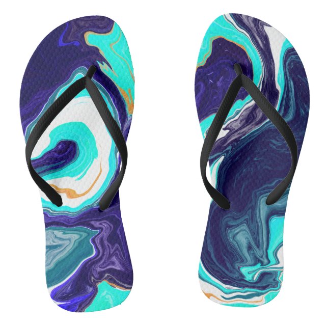 Blaue Aquamarine Ozeane Wirbel Marmorflüssiges Kun Flip Flops (Fußbett)