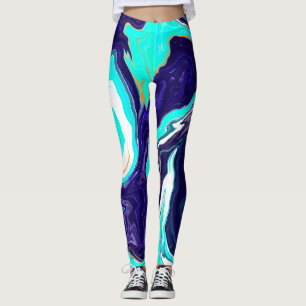 Blaue Aquamarine Ozeane Wirbel Marmorflüssiges Kun Leggings