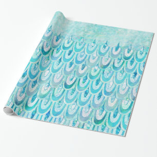 Blaue Aquamarine Shiny-Meerjungenskala Geschenkpapier