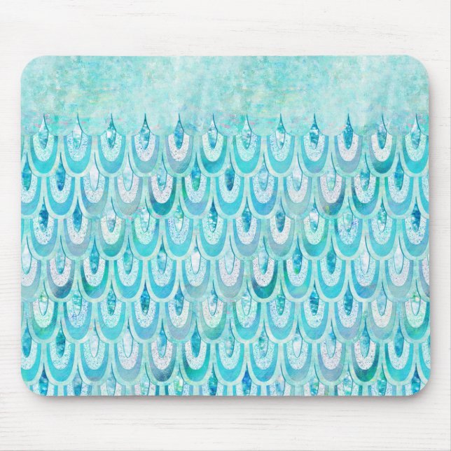 Blaue Aquamarine Shiny-Meerjungenskala Mousepad (Vorne)
