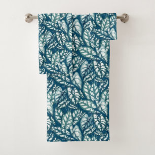 Blaue Aquamarine tropische Blätter Badhandtuch Set