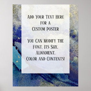 Blaue, Aquamarine und goldmarmorierte Alkoholtink  Poster