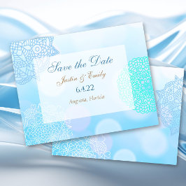 Blaue, Aquamarine und weiße Mandala Save the Date  Einladung