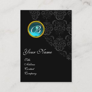 BLAUE AQUAMARINFARBENE DAMAST-MONOGRAMM, türkisfar Visitenkarte