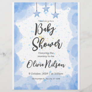 Blaue Aquarell-Baby-Party, Oh-Junge-Baby-Party Flyer