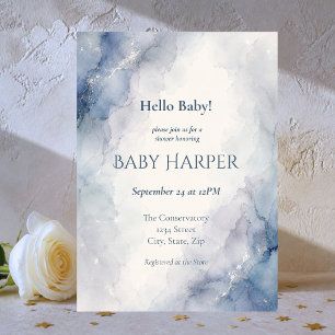 Blaue Aquarell-Baby-Shower-Einladung Elegant Einladung