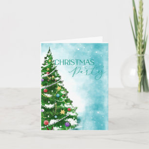 Blaue Aquarell-Baum-Weihnachtsfeier-Einladung
