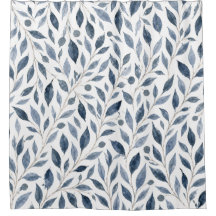 Blaue Aquarell-Blätter Botanischer Duschvorhang