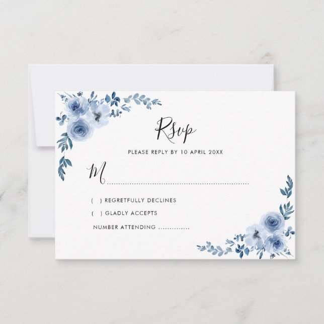 Blaue Aquarell-Blume Hochzeit-RSVP-Karte Dankeskarte (Vorderseite)