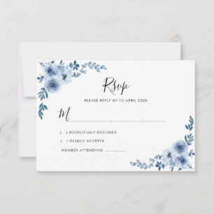 Blaue Aquarell-Blume Hochzeit-RSVP-Karte Dankeskarte