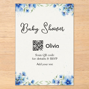 Blaue Aquarell-Blumen-Baby-Party-Scan-QR-RSVP-pa Acryleinladungen