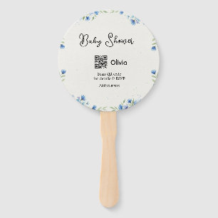 Blaue Aquarell-Blumen-Baby-Party-Scan-QR-RSVP-Pa Fächer