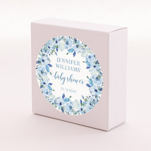 Blaue Aquarell-Blumen-Babyshower-Aufkleber für Jun Runder Aufkleber