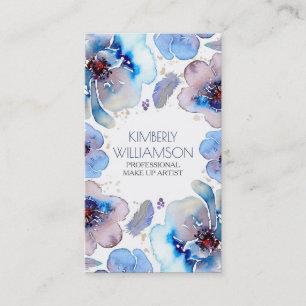 Blaue Aquarell-Blumen Boho-Federn Kranz Visitenkarte