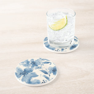 Blaue Aquarell-Blumen Botanisch Gemalt Whimsical Getränkeuntersetzer