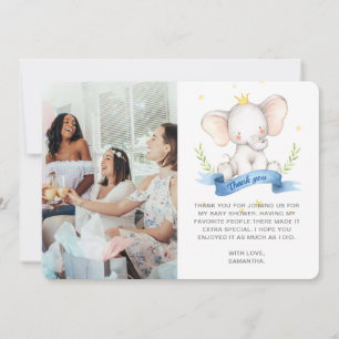 Blaue Aquarell-Blumen-Elefanten-Baby-Party-Foto Dankeskarte