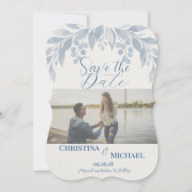 Blaue Aquarell-Blumen-Foto-Save-the-Date-Karte