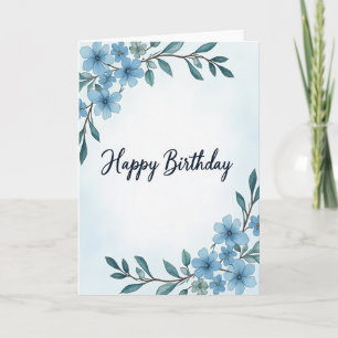 Blaue Aquarell-Blumen-Geburtstagskarte Karte