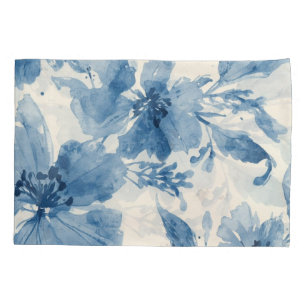 Blaue Aquarell-Blumen gemalt Botanisch Whimsical Kissenbezug