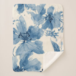 Blaue Aquarell-Blumen Gemalt Botanisch Whimsical Sherpadecke
