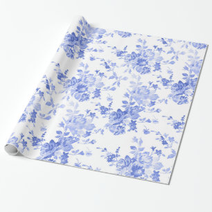 Blaue Aquarell-Blumen Geschenkpapier
