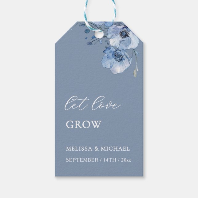 Blaue Aquarell-Blumen Hochzeit Danke Geschenkanhänger (Vorderseite)