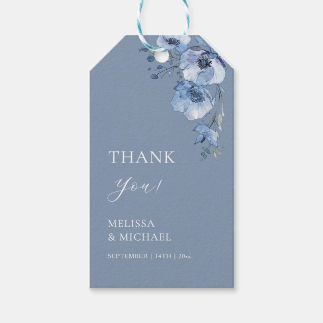 Blaue Aquarell-Blumen Hochzeit Danke Quadrat S Geschenkanhänger (Vorderseite)