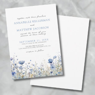 Blaue Aquarell-Blumen-Hochzeit Einladung