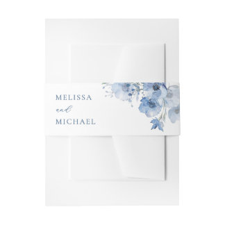 Blaue Aquarell-Blumen-Hochzeit Einladungsbanderole