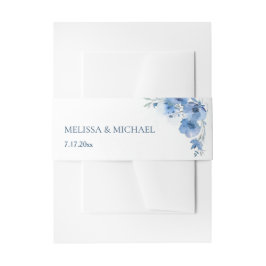 Blaue Aquarell-Blumen-Hochzeit Einladungsbanderole