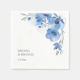 Blaue Aquarell-Blumen-Hochzeit Serviette