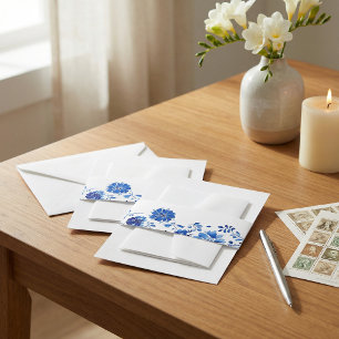 Blaue Aquarell-Blumen-Hochzeits-Bauchtuch-Verpacku Einladungsbanderole