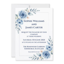 Blaue Aquarell-Blumen Hochzeits-Einladung formal
