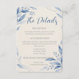 Blaue Aquarell-Blumen-Hochzeitsdetails Begleitkarte